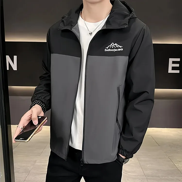 春秋男士外套休闲韩版连帽夹克男防风防水冲锋衣薄款宽松男装褂子