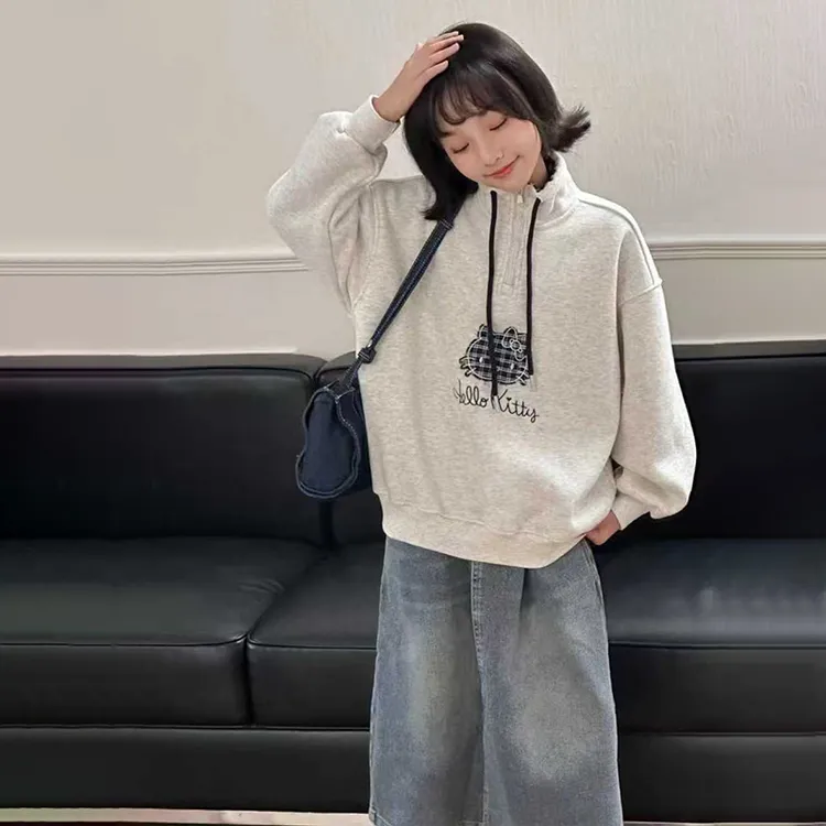 女童时髦卫衣秋冬款2025新款女大童韩系穿搭儿童立领上衣