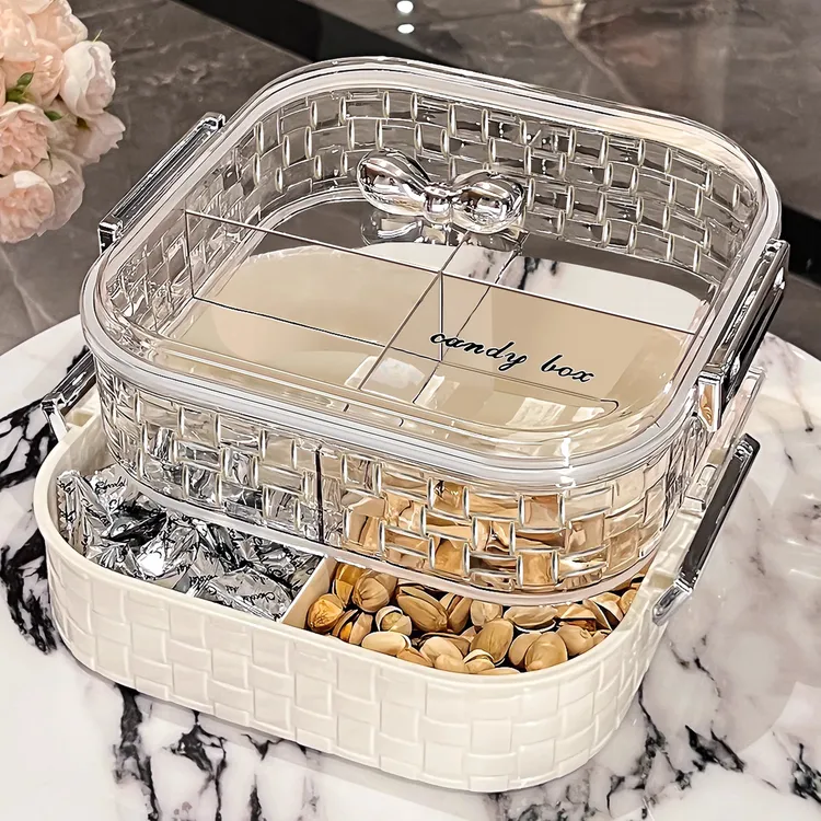 轻奢旋转密封水果盘家用客厅过年干果收纳盒糖果盘高档零食摆放盘