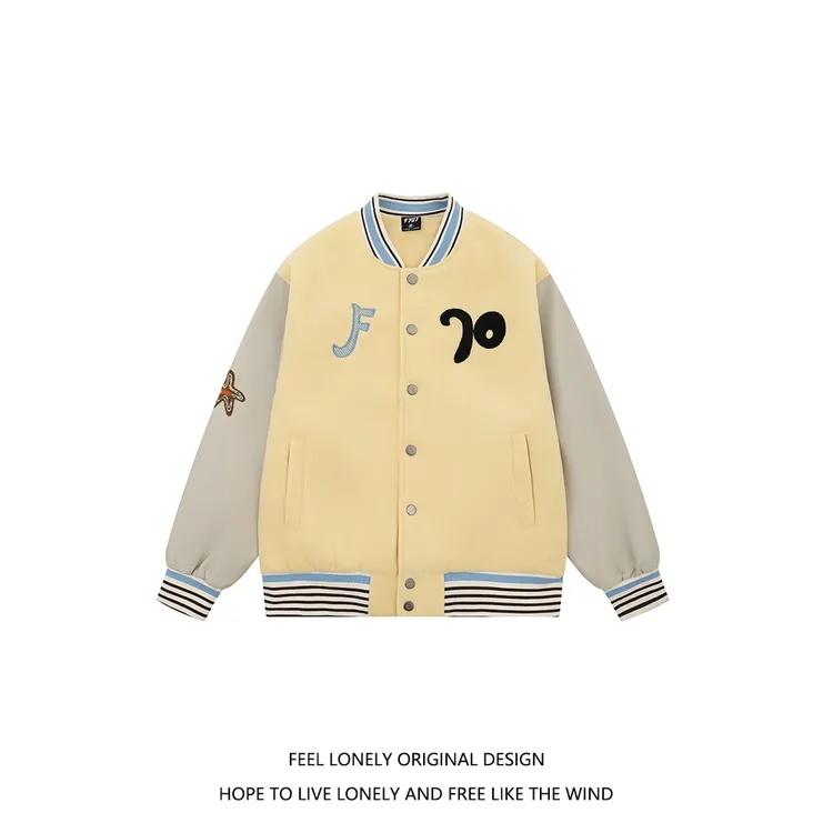 Feellonely美式学院风毛呢拼接棒球服外套时尚宽松夹克秋季休闲