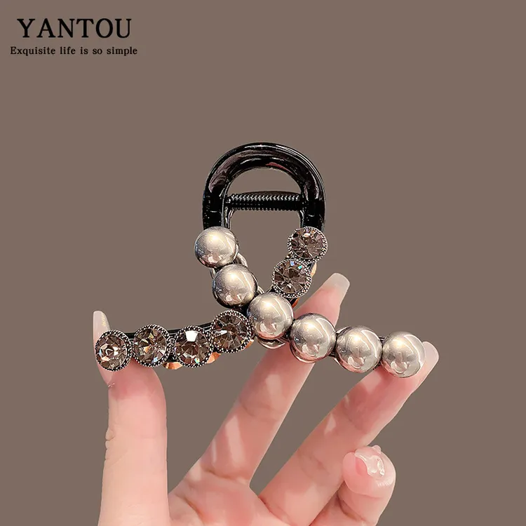 轻奢气质闪钻灰色鲨鱼夹精致简约抓夹后脑勺发抓优雅盘发头饰发卡