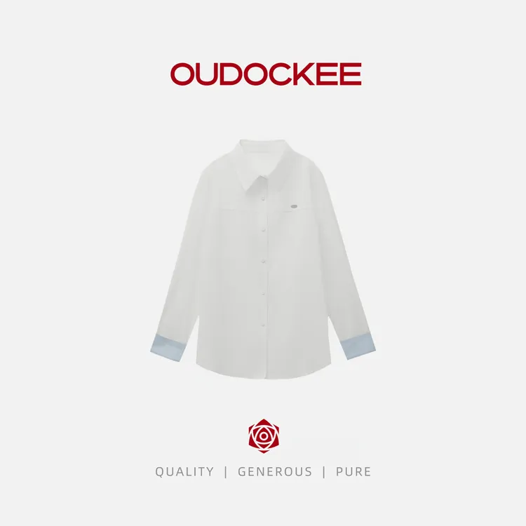 OUDOCKEE 鸥鸥【莱赛尔】蓝袖 拼接袖口时尚百搭衬衫 C2503X583T