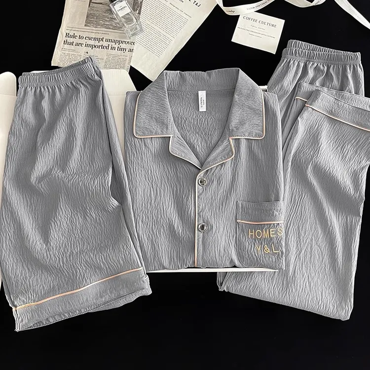 三件套装睡衣男夏季薄款云朵棉2025年新款男士短袖短裤长裤家居服