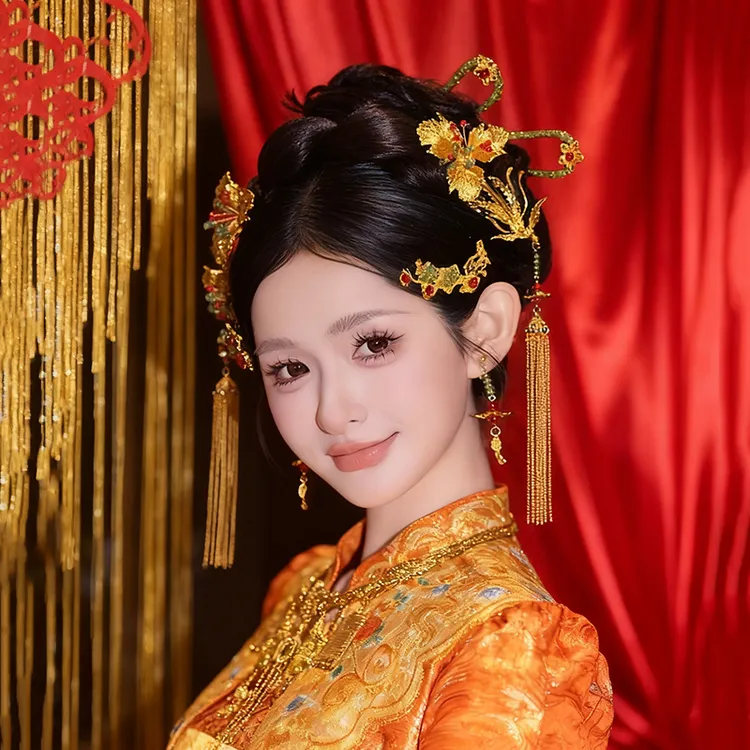 合金仿水晶婚庆饰品 新娘婚庆头饰金色头饰中式龙凤褂配饰品G036