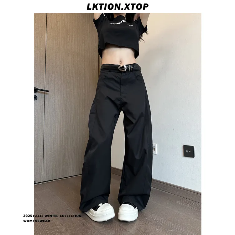 LK正品  高级小众通勤款 显瘦百搭宽松直筒休闲弯刀裤