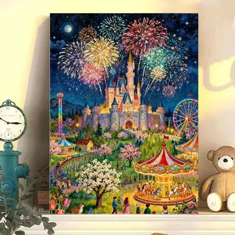 diy数字油画烟花城堡系列手工填充填色油画解压治愈系装饰挂画