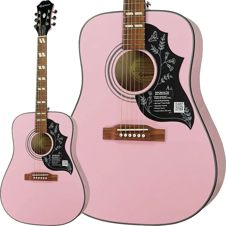 Epiphone依霹风Hummingbird Studio蜂鸟民谣吉他电箱吉他粉色