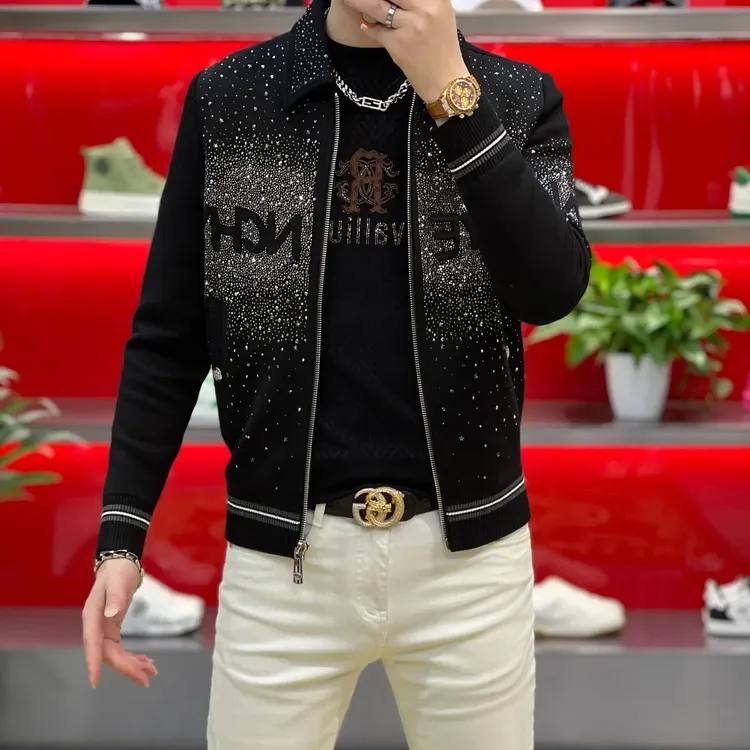莫安摩萨利秋冬季满天星夹克男款潮流帅气欧货重工烫钻潮牌外套