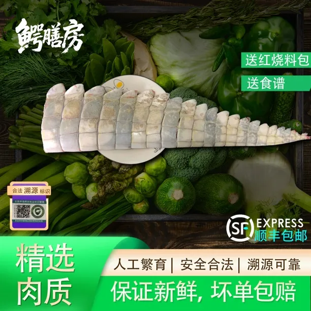 现杀鳄鱼尾尖 鳄鱼带皮尾巴肉鳄鱼肉整条尾巴尖人工养殖