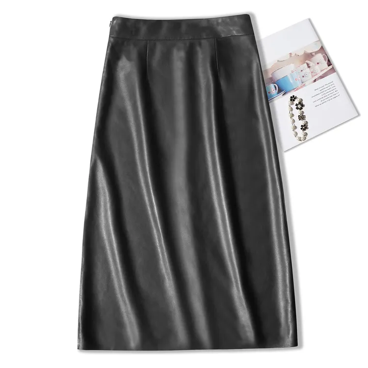真皮半身裙女士植鞣绵羊皮a字裙长款海宁2025新款时尚高腰显瘦