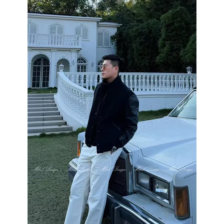 MBNL-F「Retro 小贝」秦磊男装白鹅绒绵羊皮棒球领夹克LL-WYR7016