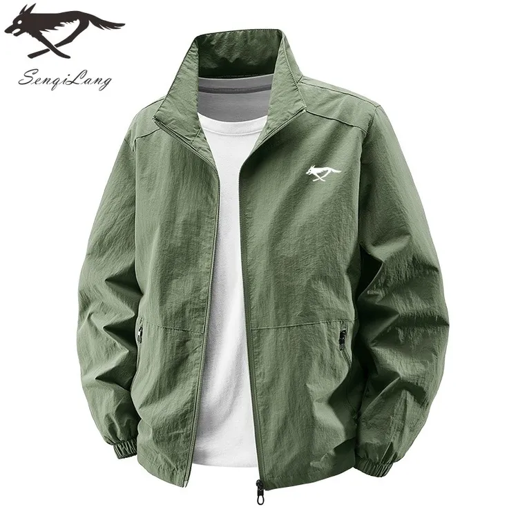 7匹断码狼男士夹克春秋季休闲大码宽松立领户外薄款冲锋防风外套