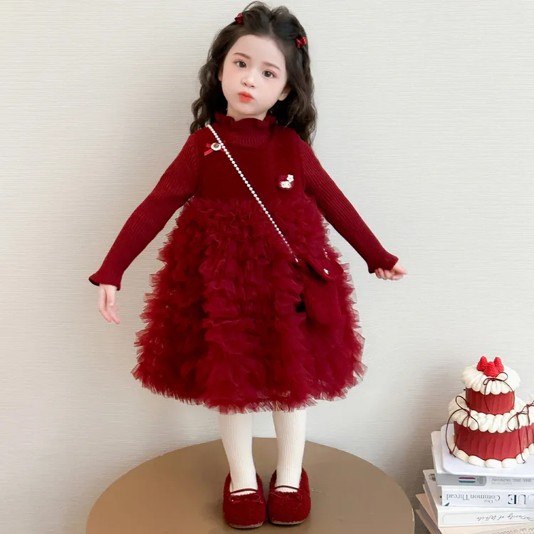 儿童服装女童加绒蛋糕裙套装冬季2025新款儿童洋气甜美保暖冬装网