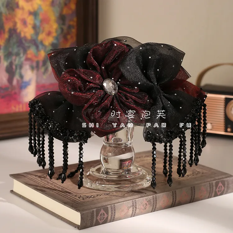 宁安如梦鲨鱼夹蝴蝶结花朵流苏发饰原创设计休闲百搭头饰港风发夹