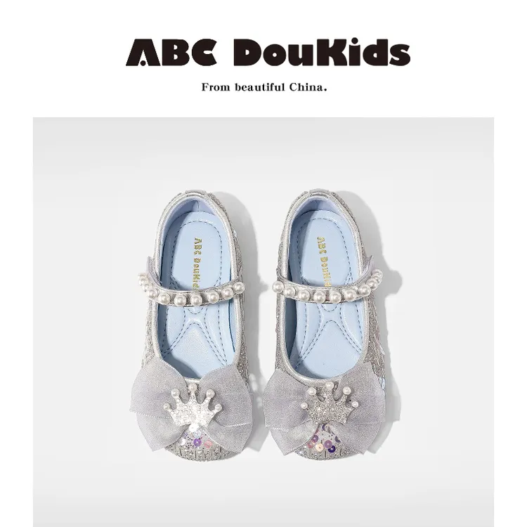ABC Doukids女童公主鞋2025春季新款儿童蝴蝶结公主鞋皇冠水钻鞋