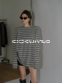 KIOKWANG//经典设计  时尚复古百搭宽松横条纹长袖上衣