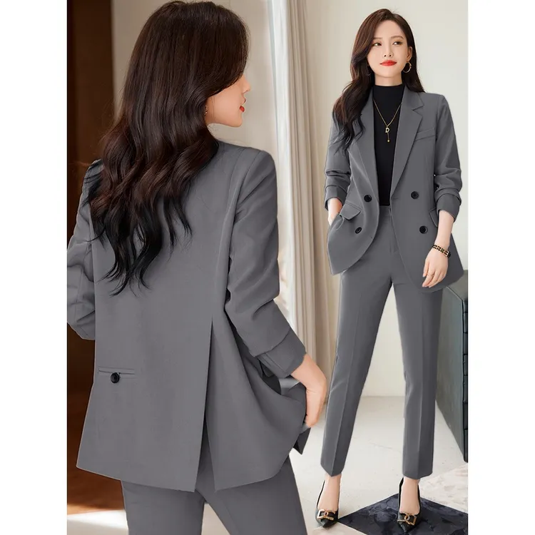 灰色西装套装女2025新款春秋高级感职业装工作服气质休闲西服外套