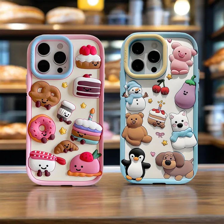 (苹果)卡通公仔集合小猪茄子甜甜圈蛋糕适用iPhone16软硅胶手机壳