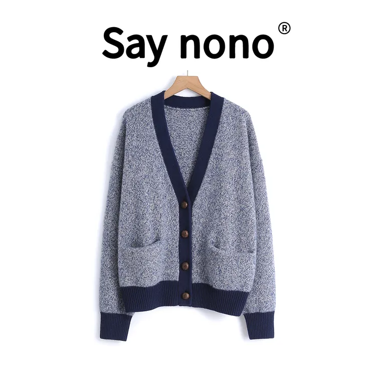 懒猫nono│Saynono 撞色设计＿康宝莱定制羊绒v领亮丝针织衫/T24329