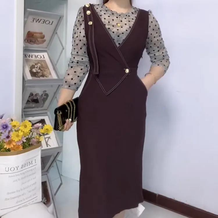轻奢显瘦星空软精纺连衣裙女春季时尚两件套裙子