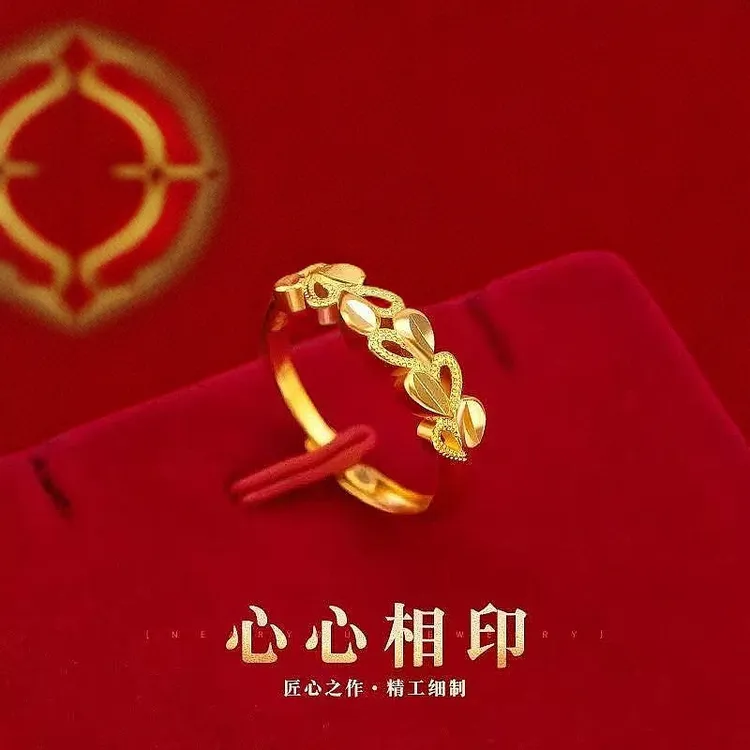 铜合金戒指 山茶花戒指女小众设计樱花指环戒子花纹女士金枝玉叶