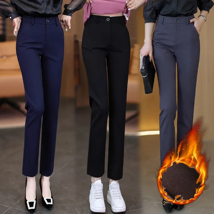 奈秀儿秋冬加绒烟管裤子女2025春秋新款高腰显瘦九分西装女裤3020