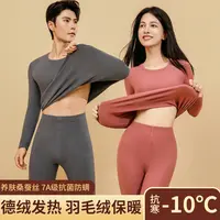 冬季保暖秋衣秋裤抗静电保暖套装双面磨绒羽毛绒修身纯色-WL