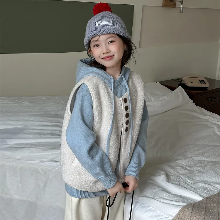 女童超好看套装秋冬2025新款女孩大童加厚毛衣马甲儿童冬装三件套