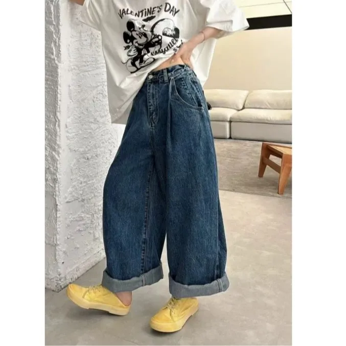 【牛仔很忙】春季韩系时尚百搭显瘦宽松休闲直筒阔腿裤（卡码拍小）