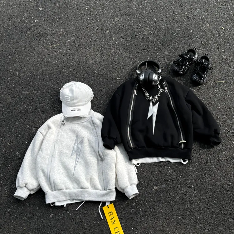 半川秋季加绒12566儿童宽松时尚百搭男童潮流帅气长袖打底卫衣