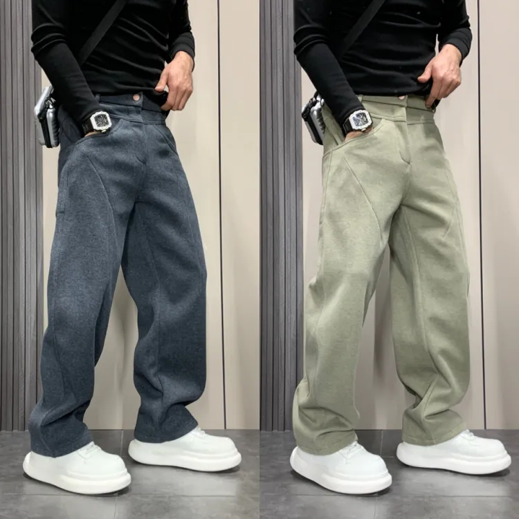 秋季裤子纯色休闲运动长裤重磅宽松阔腿弯刀裤男士松紧腰爆款卫裤