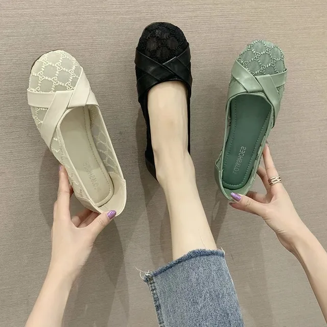 网鞋女春夏新款豆豆鞋网纱透气轻便防滑软底乐福鞋一脚蹬渔夫鞋潮