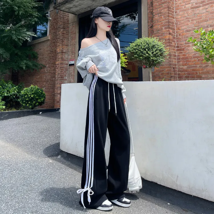 2025春秋爆款美式辣妹风绑带蝴蝶结运动裤女宽松高腰垂坠感阔腿裤