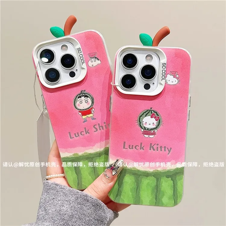 夏日西瓜头套小新适用苹果16手机壳新款华为小众vivo情侣小米oppo