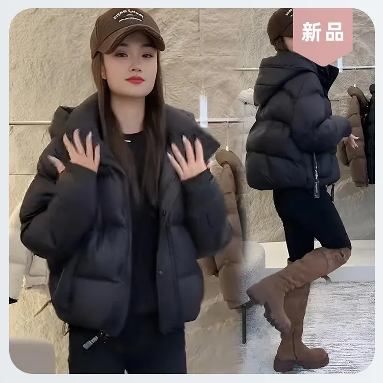 2025冬季新款休闲运动加厚连帽棉服女韩版百搭短款时尚面包服外套