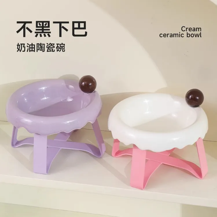 猫碗陶瓷猫食盆猫咪饭碗高脚猫粮碗狗碗防打翻喝水碗宠物饭盆碗架