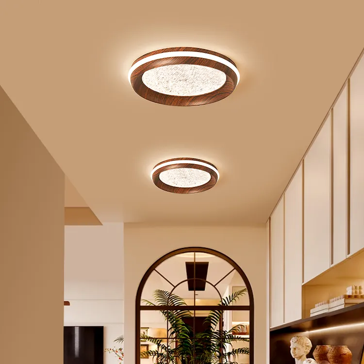 新款中古风LED过道灯走廊灯胡桃木纹入户玄关灯阳台吸顶中山灯具