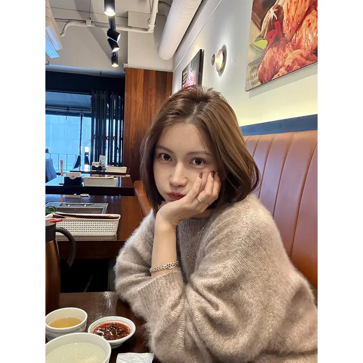 【唐悠悠】重磅！310克花纱全羊毛拉绒圆领粗针毛衣女宽松针织衫