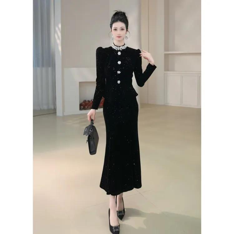 沐子的轻奢私藏【Mu/zi15365】气质高贵收腰包臀优雅宴会小众连衣裙