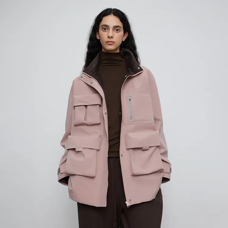 半圆女装[运动]秋季廓形感宽松休闲拼接立领女士工装外套Q5811739