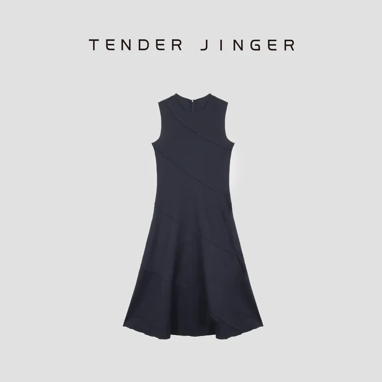 Tender Jinger【黑标】圆领袖中长款修身大A字连衣裙T53TG30557