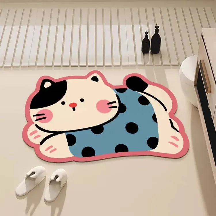 卡通可爱猫咪硅藻泥浴室卫生间门口地垫吸水速干防滑垫专用家用
