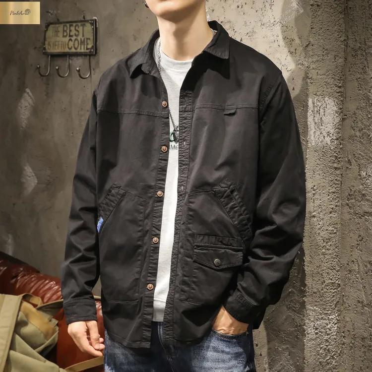 PinkAvril美式复古简约工装衬衫外套男宽松潮牌ins春季休闲痞帅夹