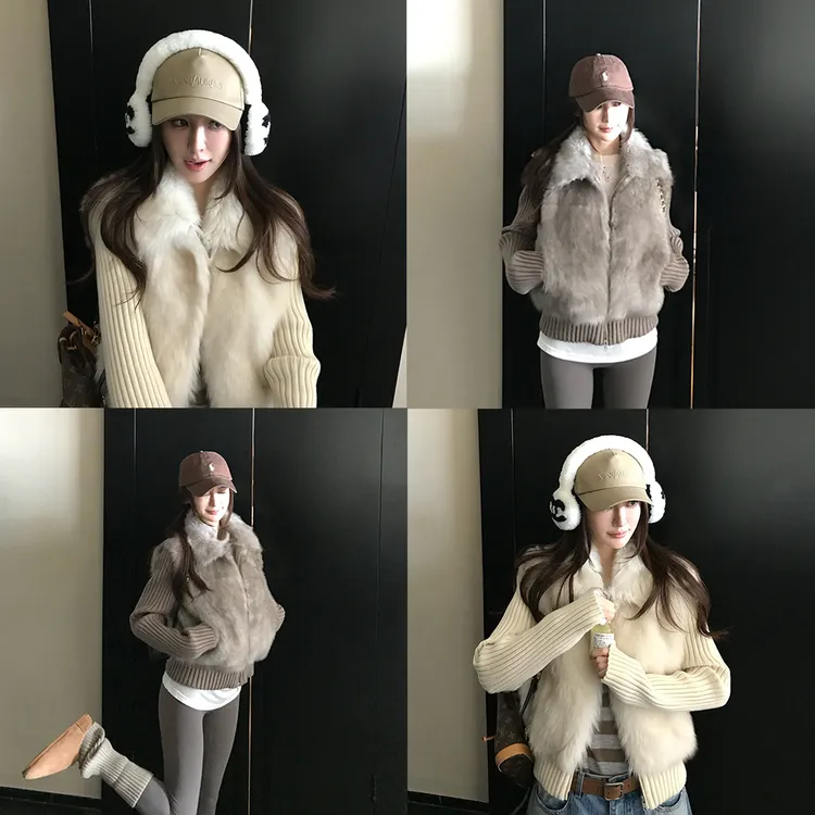 2025秋冬季韩女穿搭假两件洋气毛毛外套针织袖网红百搭通勤风上衣