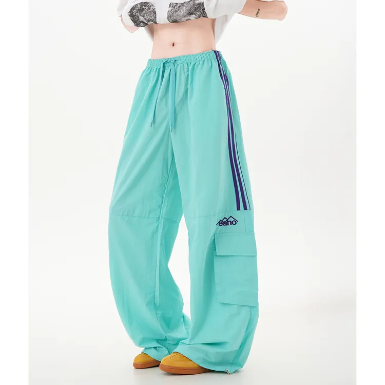 sawp多巴胺弯刀运动裤子男女薄款潮牌hiphop三条杠休闲直筒阔腿工