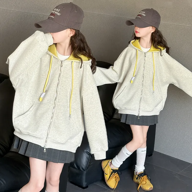 女童外套春秋款2025新款洋气儿童韩版卫衣开衫中大童秋装连帽上衣