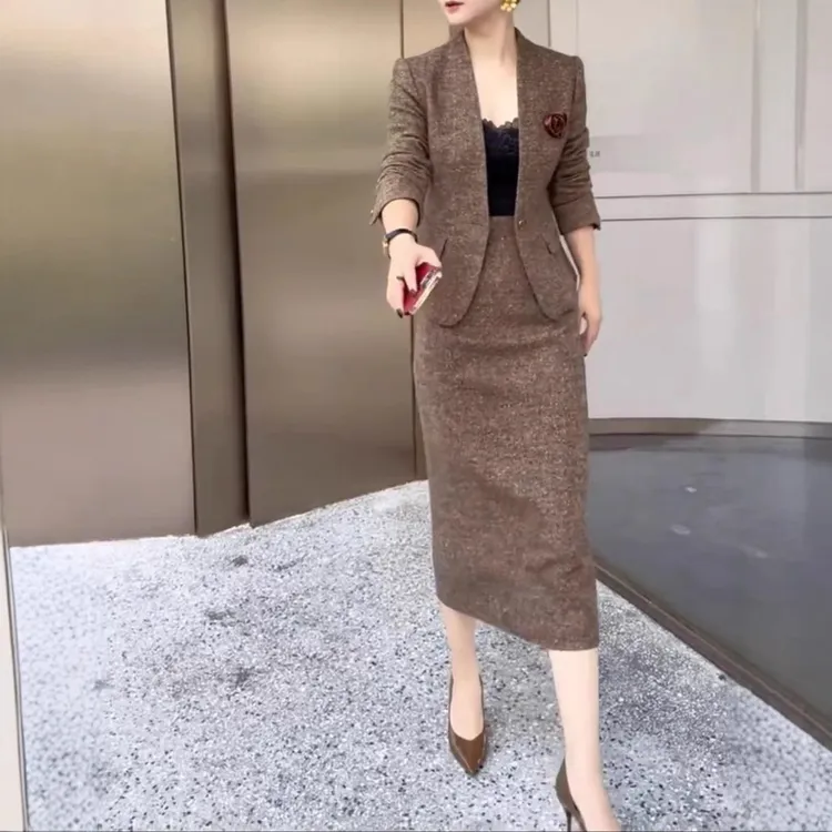 大爱美依缘2024新款时尚职业套装裙OL修身显瘦外套半身裙女