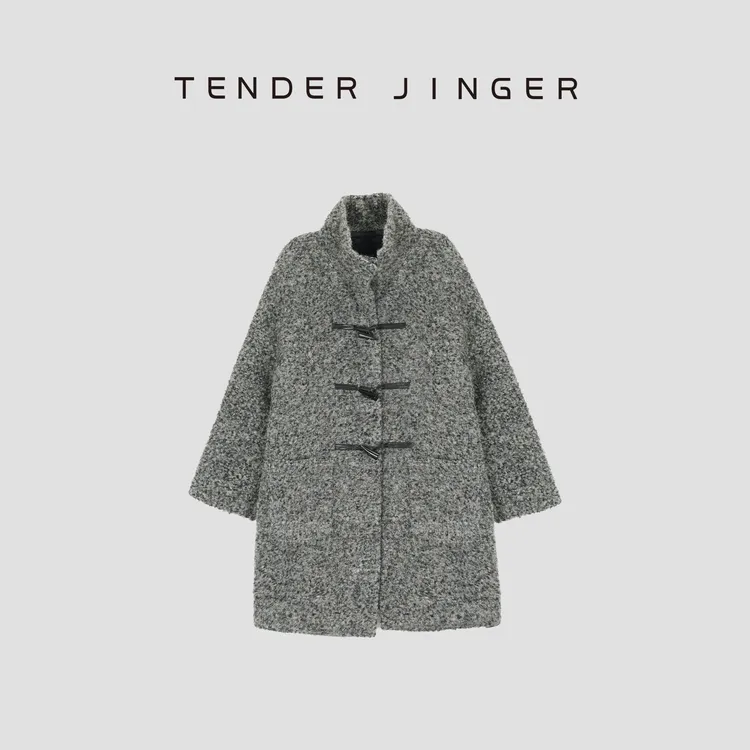 Tender Jinger｜线下专供 圈圈呢复古牛角扣廓形大衣 T54YUY746U