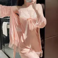 薄微透蕾丝吊带睡裙4件装性感睡衣纯欲风修身情调大码诱惑睡袍