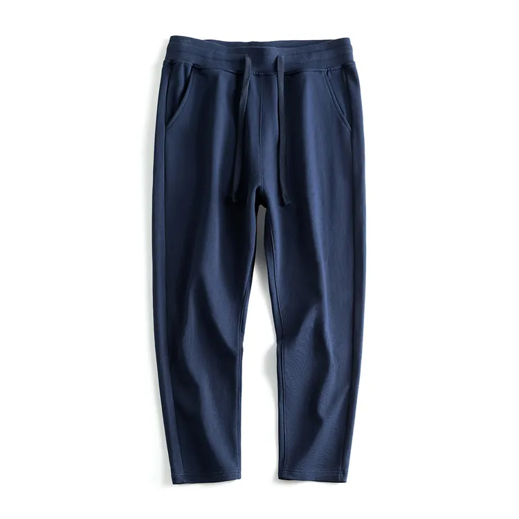 秋冬高端藏青色卫裤男士九分直筒纯棉400克不掉色休闲裤2个裤长选